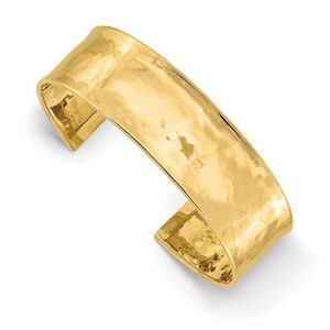 14k 19mm Hammered Polished Cuff Bangle